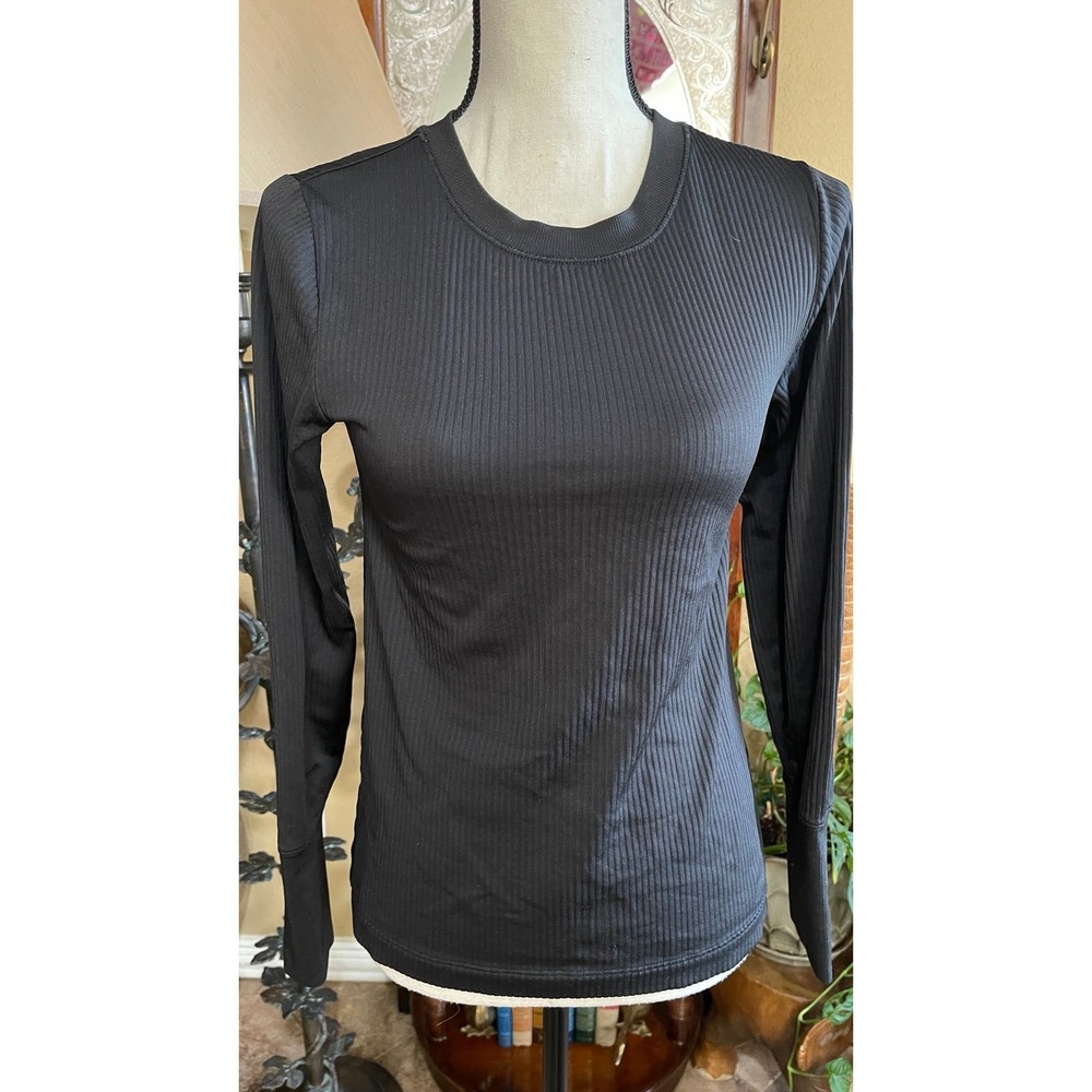 CALIA Womens Medium Black Ribbed Long Sleeve Crew Neck Athletic Top Stretch